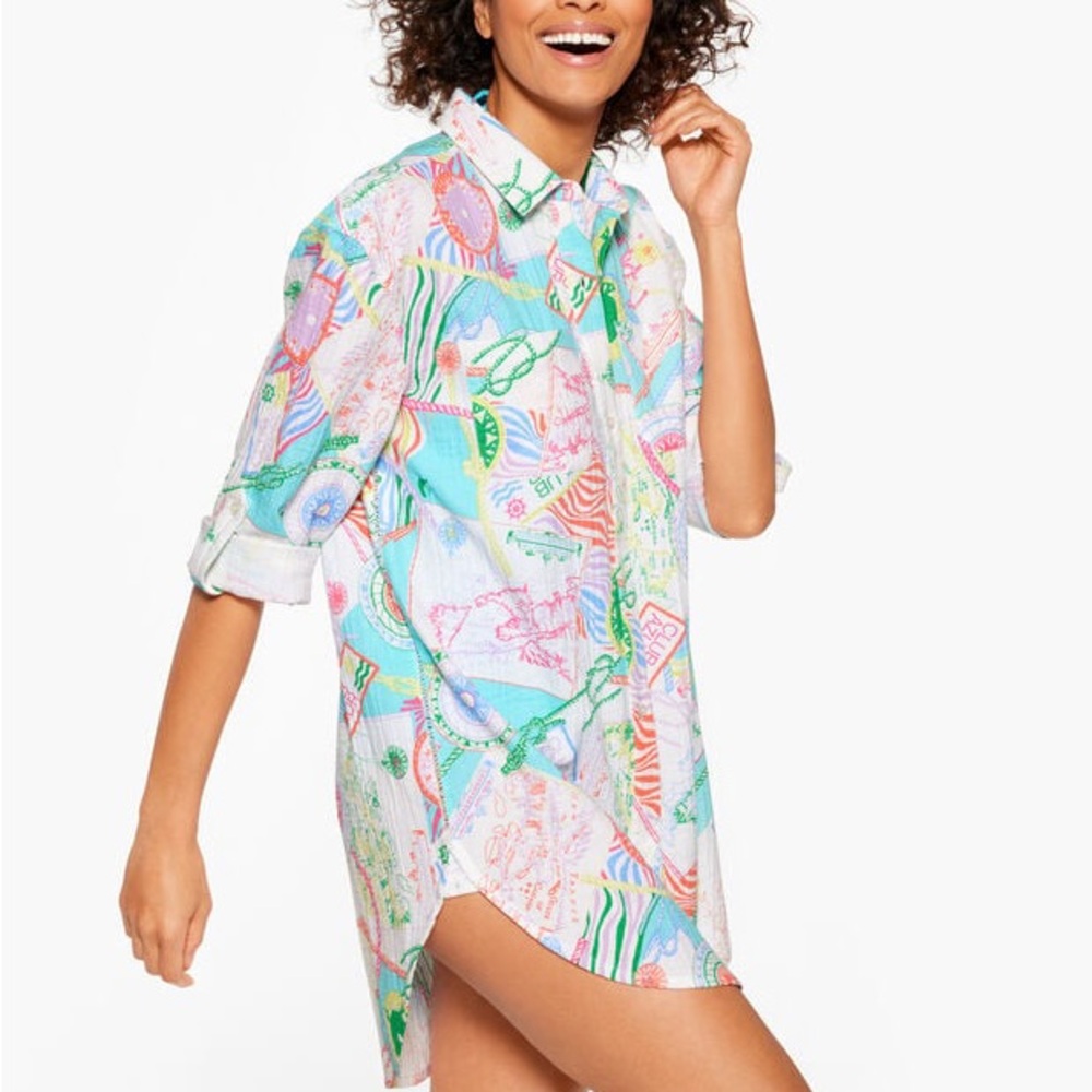 Talbots Aqua Club Multicolor Gauze Top and Pants Coverup